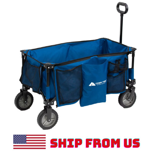 US Ozark Trail Quad Fold Camping Wagon with Telescoping Handle Blue, Polyester