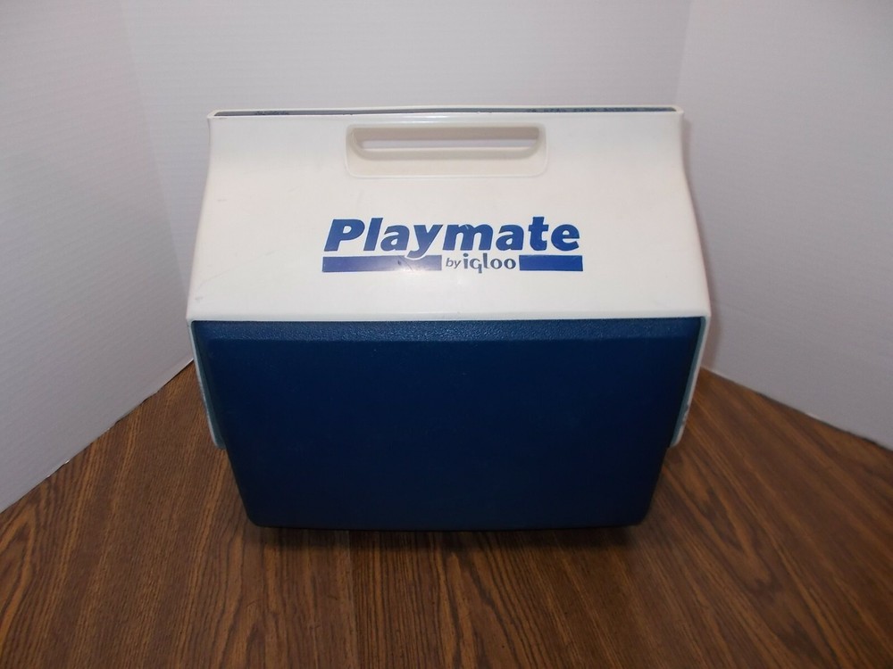 Vintage Blue & White Playmate Cooler By Igloo With Push Button Open