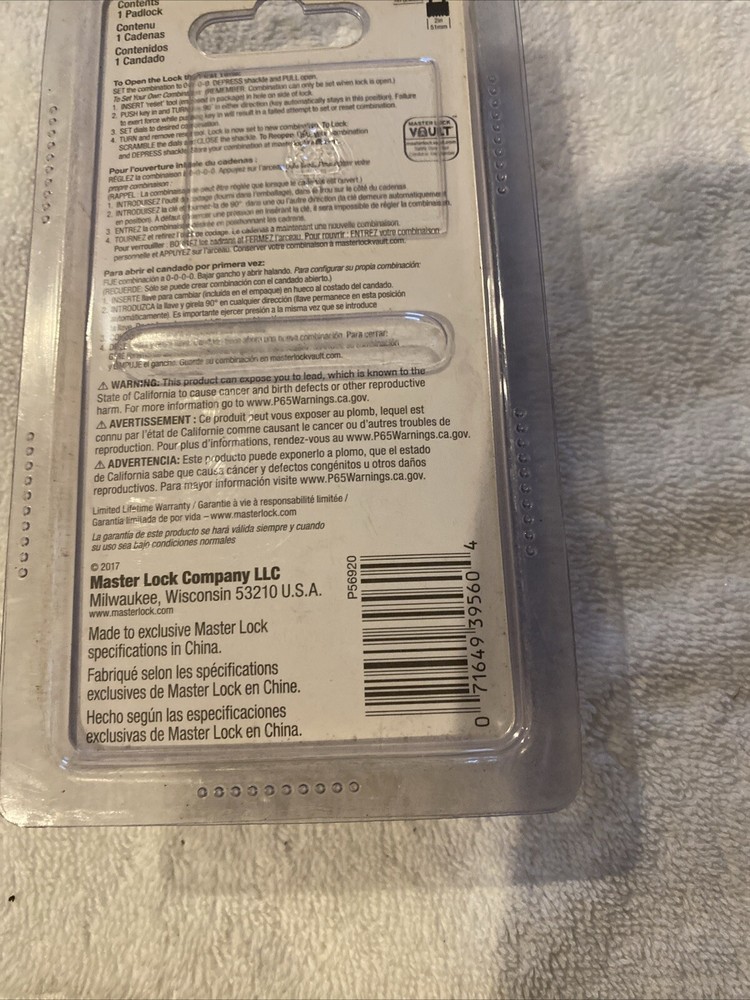 Master Lock Resettable Combination Padlock 2" wide Brass 175D (996)