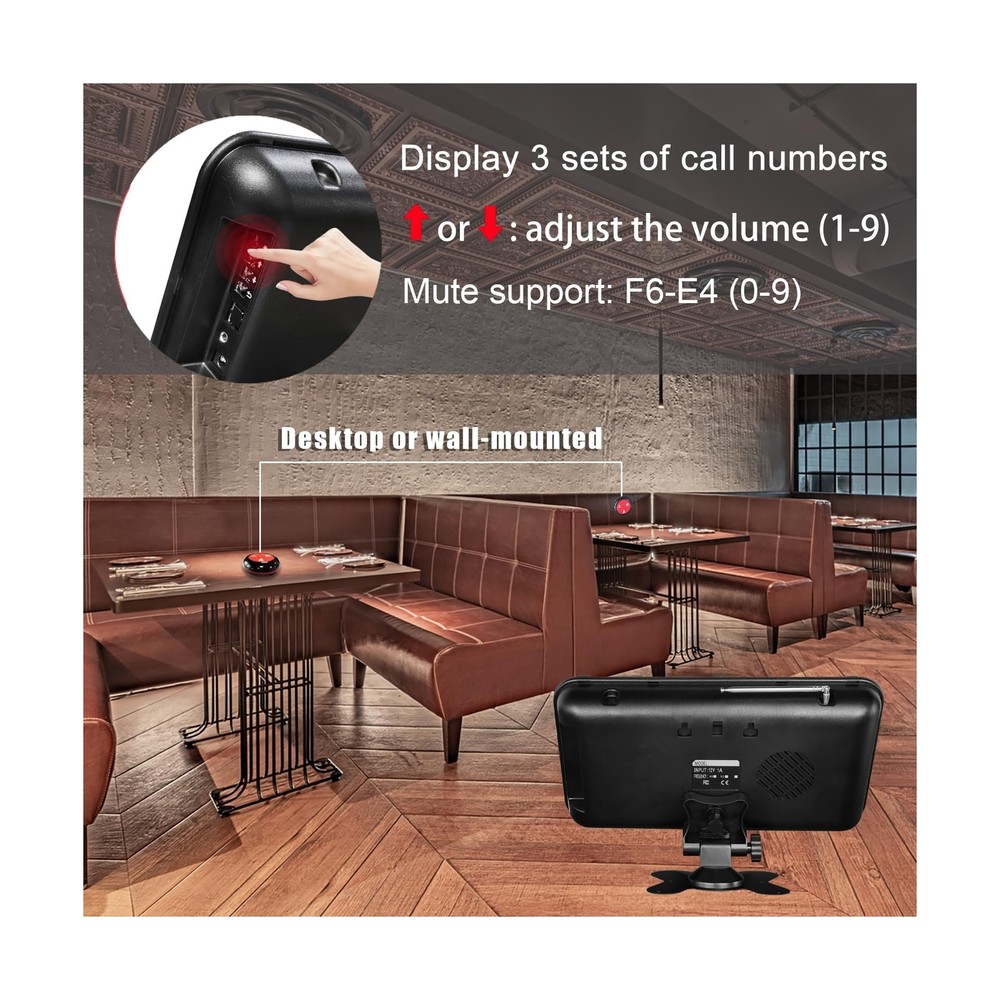 Wireless Restaurant Table Call System Waiter Caller 1 Number Display 3-Digit ...