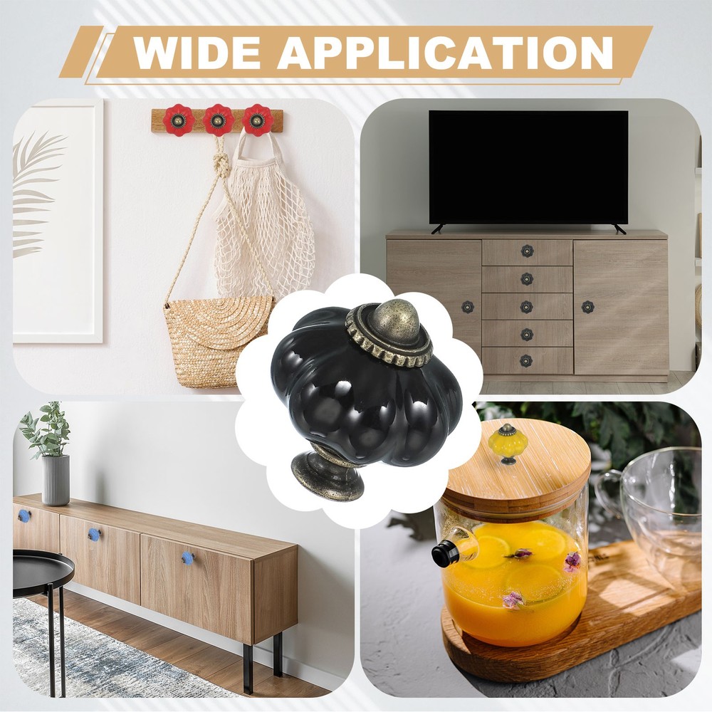 6 Packs Ceramic Knobs, Pumpkin Ceramic Cabinet Drawer Knobs, Black