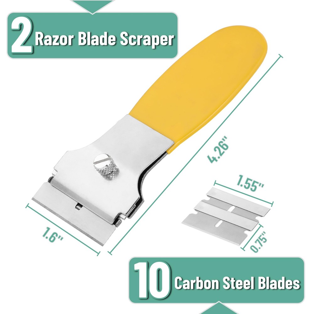 Bates Razor Blade Scraper Set, 2 Pack, Yellow, Locking Razor Scraper Set with...