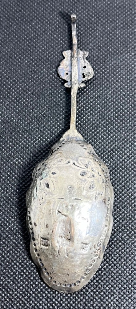 Antique Dutch Silver Monkey Spoon Embossed Mourning Maid Design