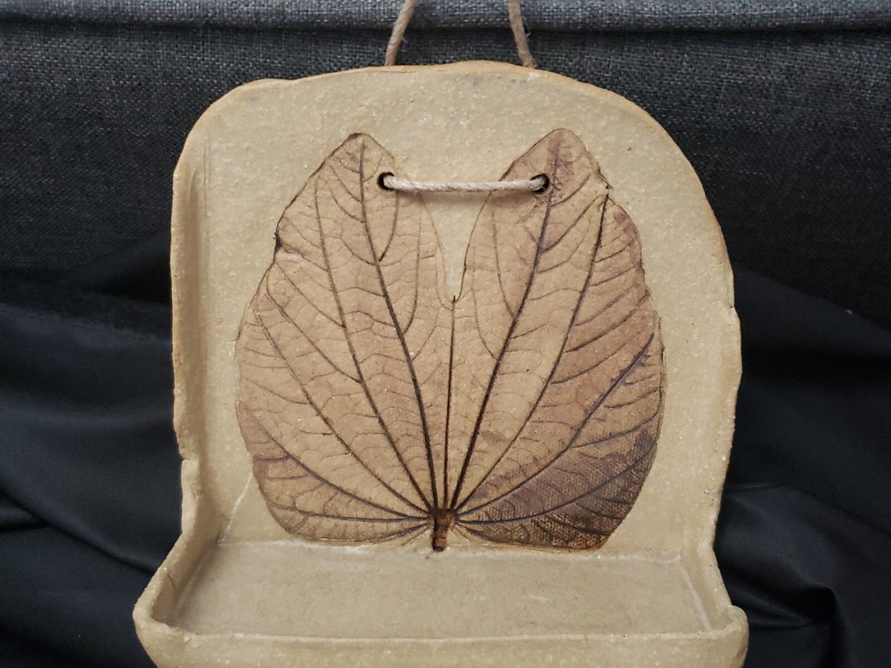 Handmade Clay Leaf Print Wall Hanging Birdfeeder