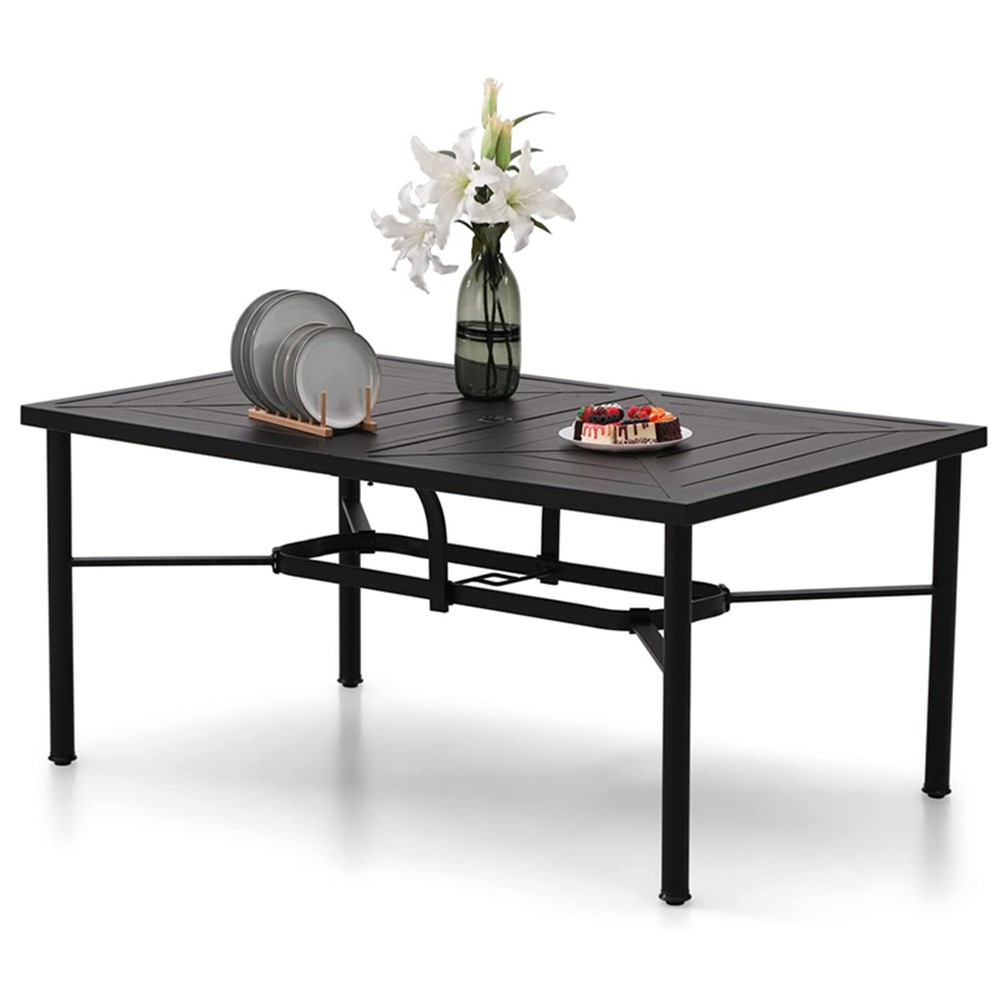 Outdoor Patio Tables Metal Rectangular Square Dining Table With Umbrella Hole