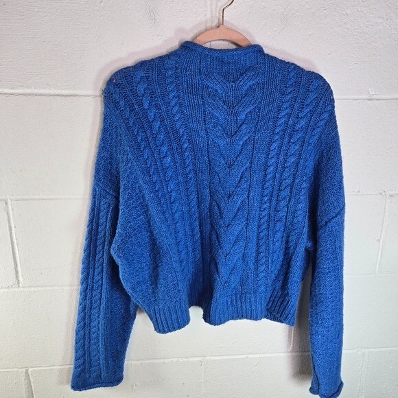 Anthropologie Pilcro blue cable knit rolled mock pullover sweater medium