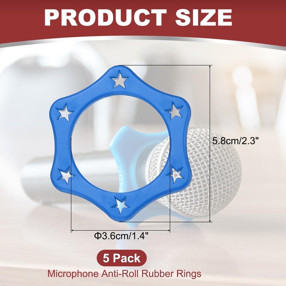Microphone Anti-Roll Rubber Hexagonal Rings, 5 Pack & 1.4 x 2.3" & Blue