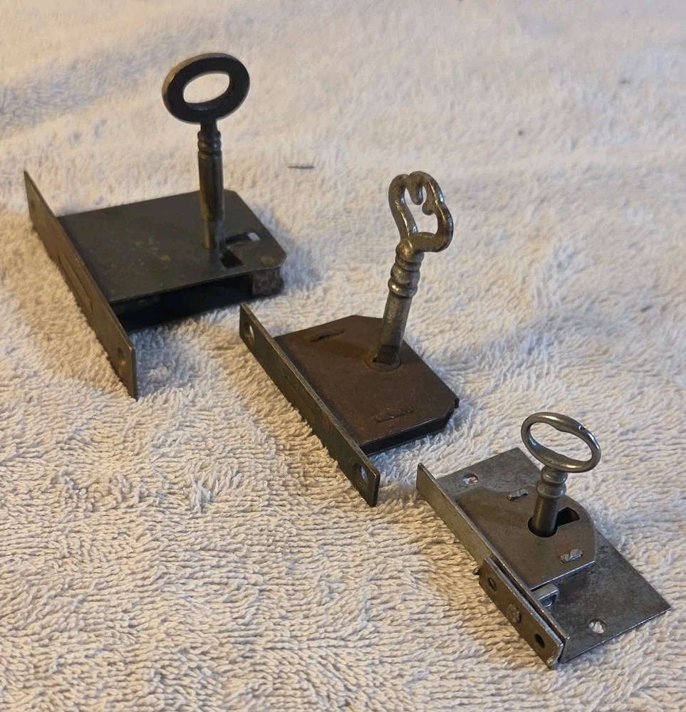 3) Mortise Lock w/Skeleton Key Right & left Hand Cabinet Doors Small Boxes