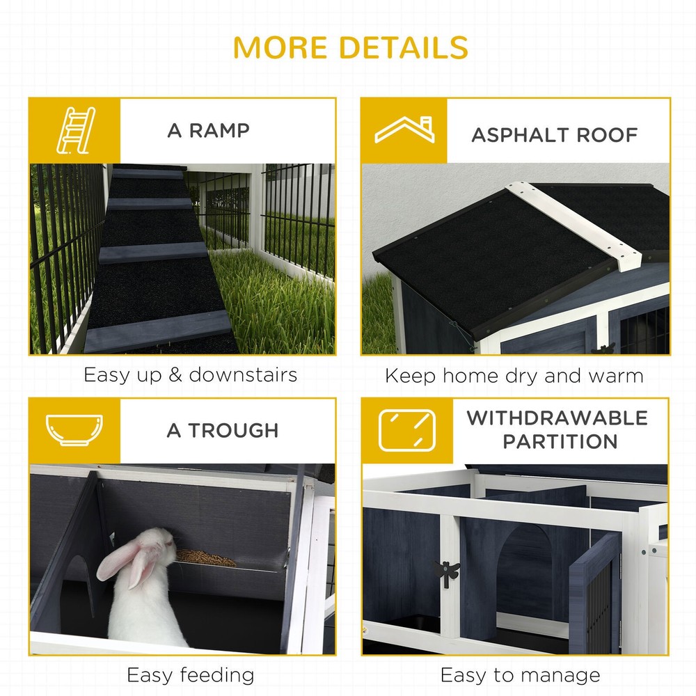 2 Level 59" Outdoor Rabbit Hutch with Openable Top Dark Gray