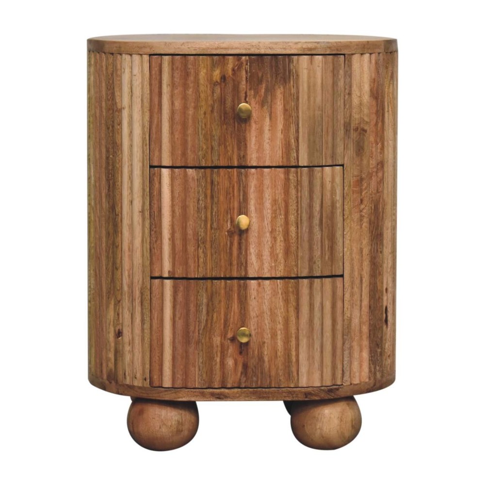 Solid Wood Soba Ball 3-Drawer Bedside, Oak