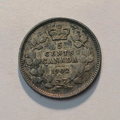 1902 Canada Silver 5 Cents Coin