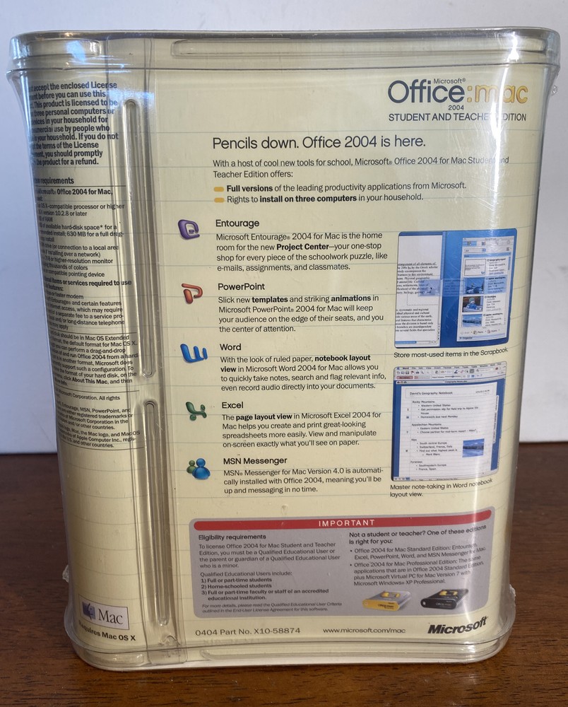 Microsoft Office Mac Student & Teacher Edition 2004 Word Powerpoint Excel Sealed