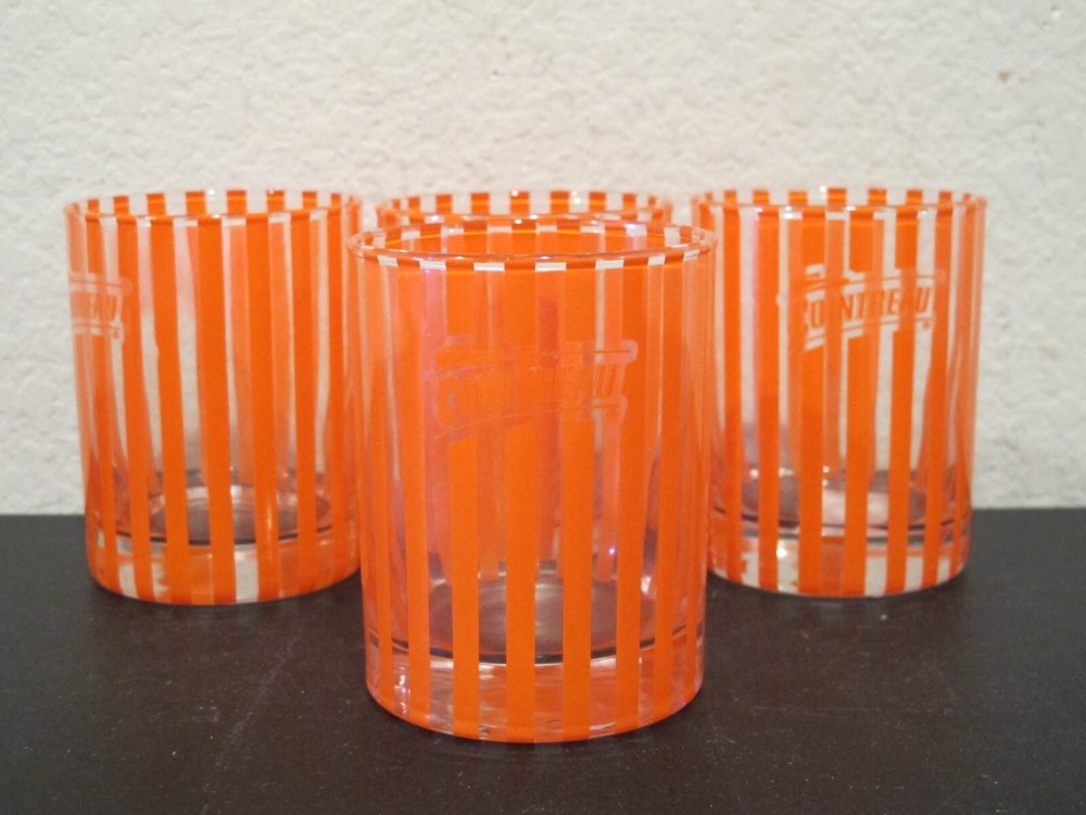 (4) COINTREAU Orange Striped Cocktail Old Fashioned Glasses