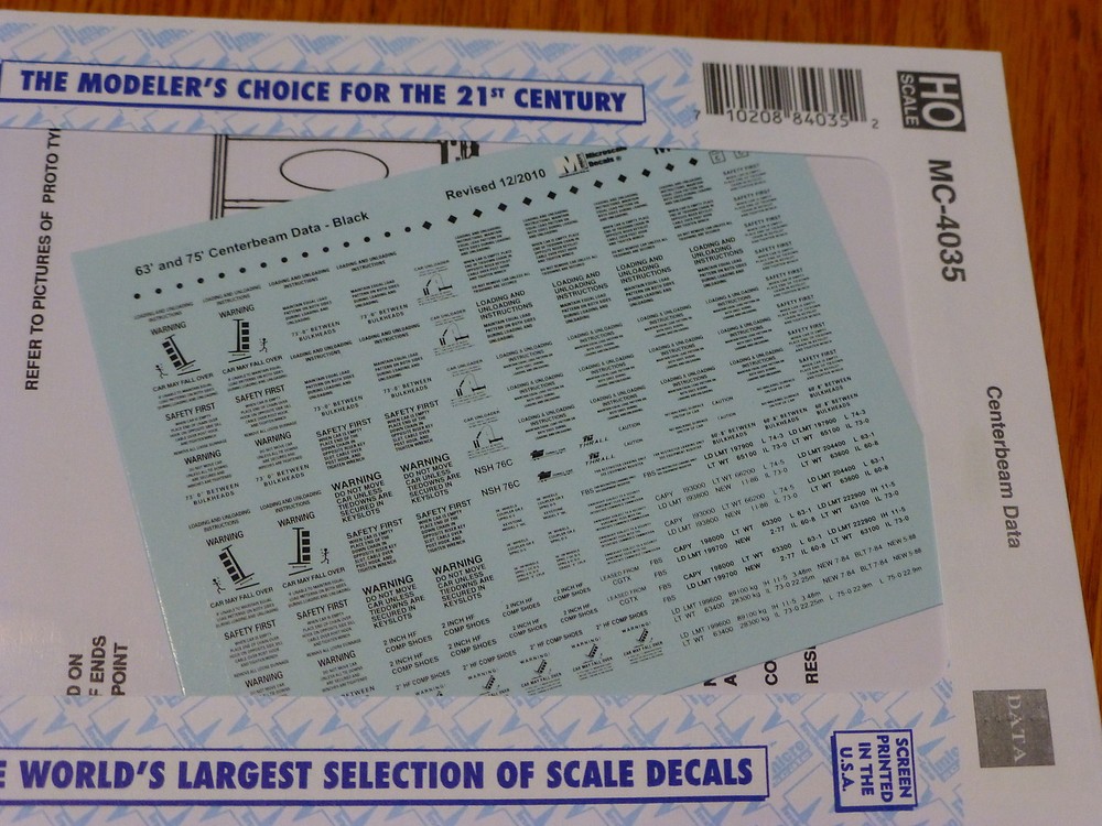 Microscale Decal HO #MC-4035 Centerbeam Bulkhead Flatcar Data 1987+ -- Mini-Cal