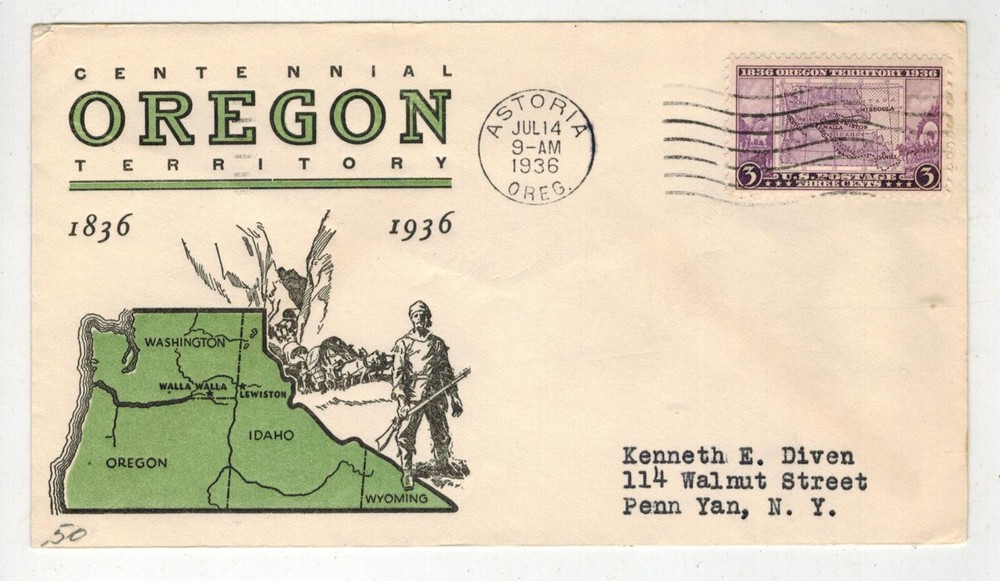 1936 OREGON TERRITORY CENTENNIAL 783-7 LINPRINT ASTORIA OR