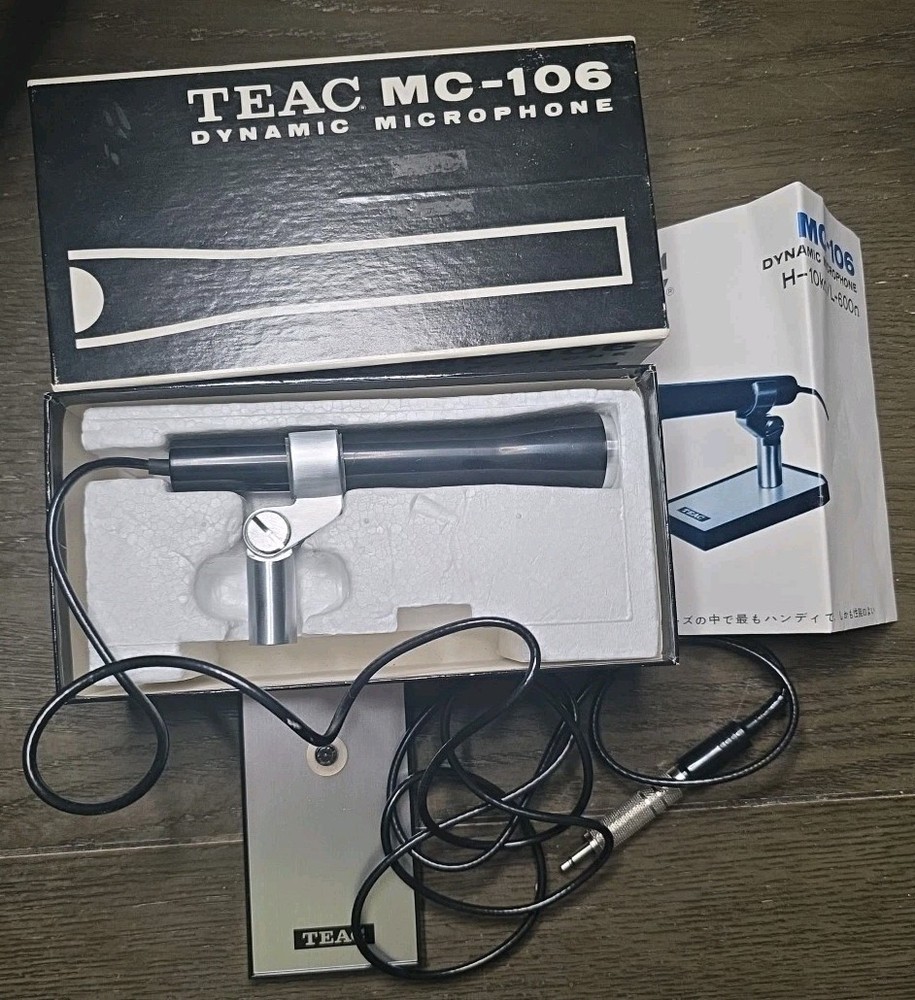 Teac MC-106 Dynamic Microphone (Vintage) w/ Stand, Original Box & Manual