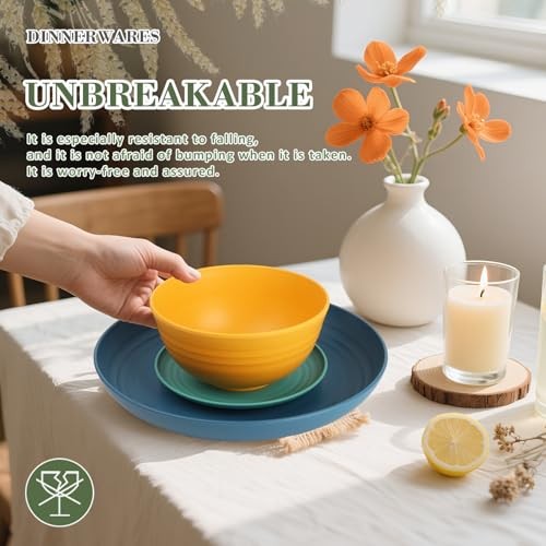 Wheat Straw Dinnerware Set of 32, Unbreakable Dinner 32 Pack Vibrant Series