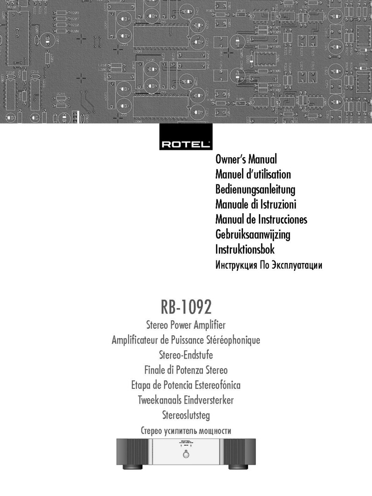 Rotel RB-1092 Amplifier Owners Manual