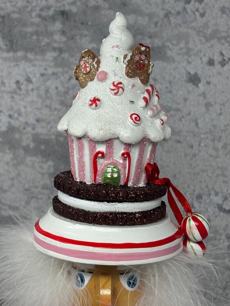 Adler Nutcracker Candy Gingerbread Cupcake Hat Pink Red Glitter Decor