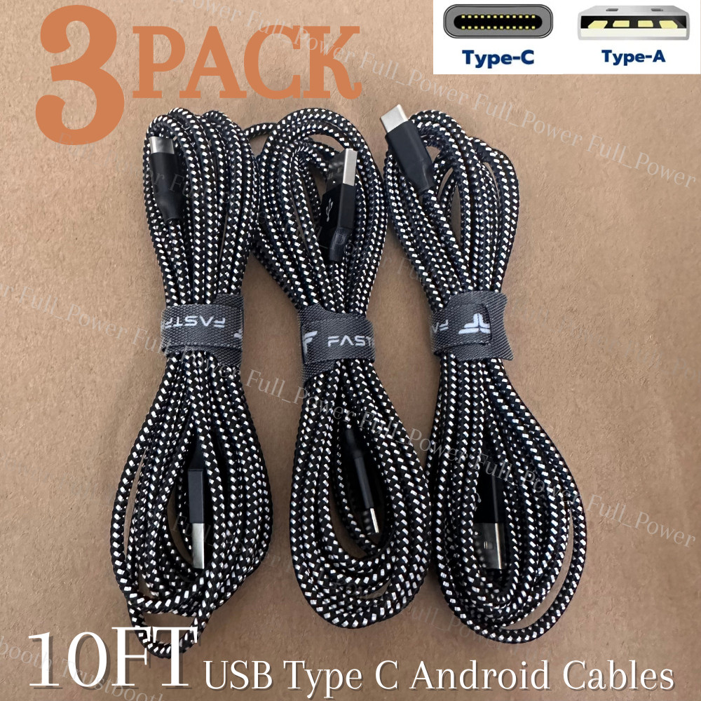 3-Pack 10FT Braided USB C Fast Charging Type-C Data SYNC Charger Cable Cord Lot