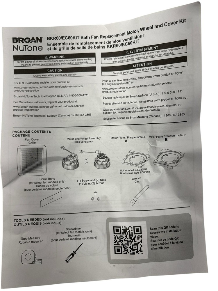 Broan NuTone Quickit 60 CFM Bathroom Vent Upgrade Kit BKR60 (OB1)