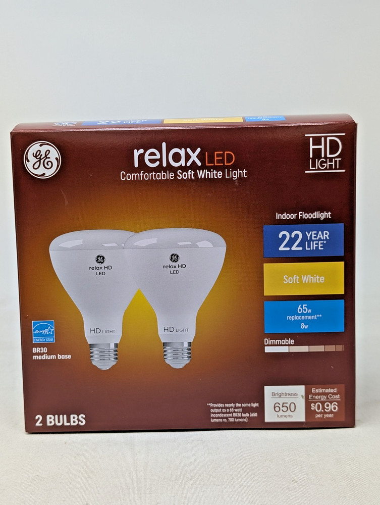 GE Relax LED Soft White BR30 65/8 Watt 2 BULBS Dimmable