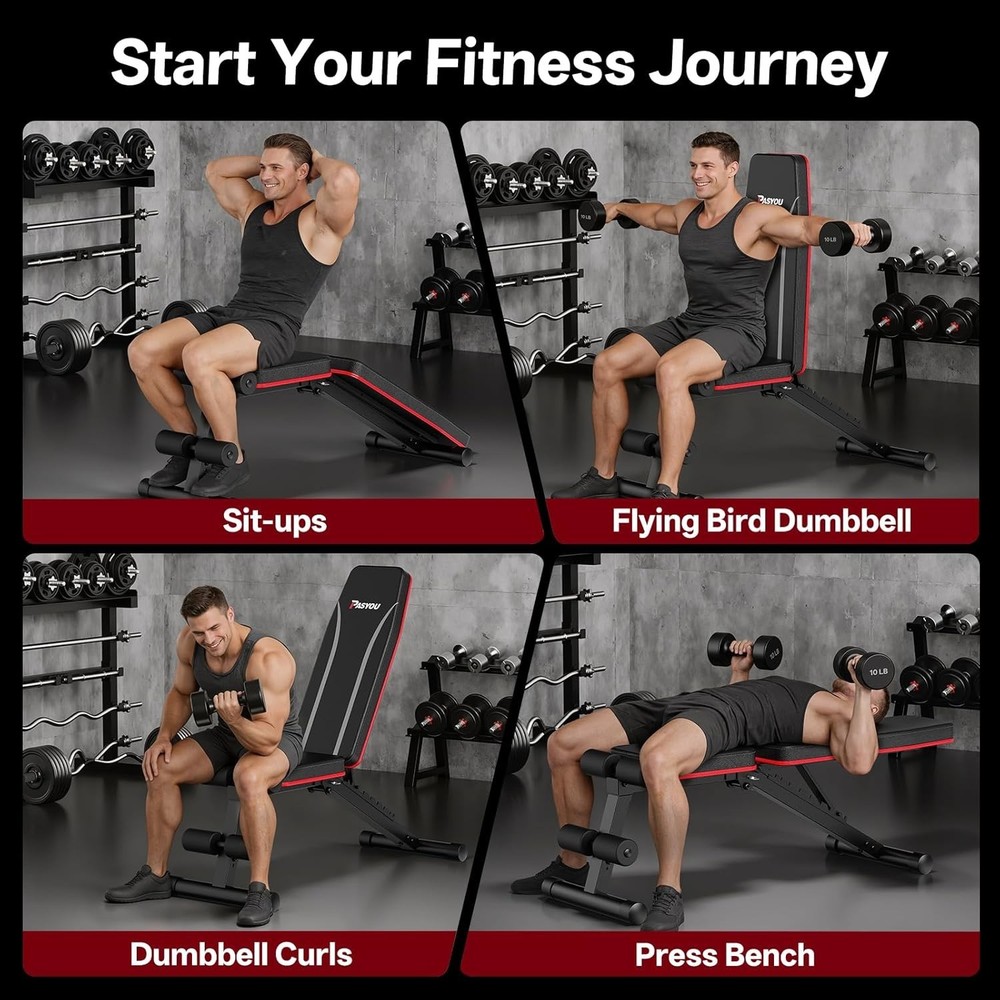 Adjustable Weight Bench 660 lb Capacity - Foldable for Comfortable Home Workouts