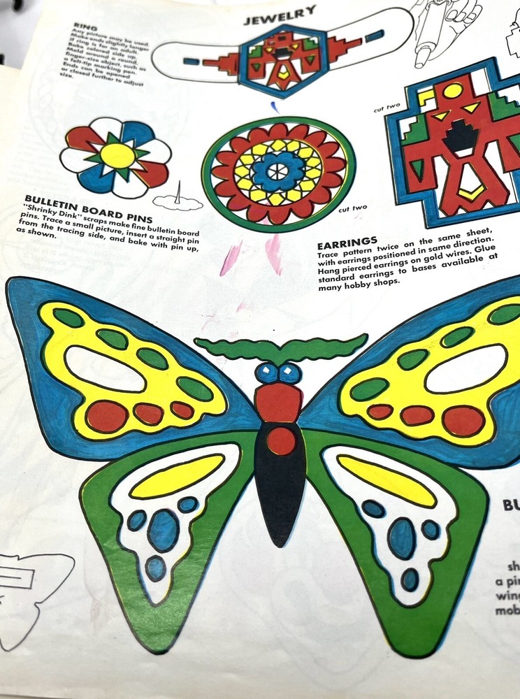 Vtg 1974 SHRINKY DINKS Refill Kit ONLY 5 Plastic SHEETS Left-Pattern Ideas Book