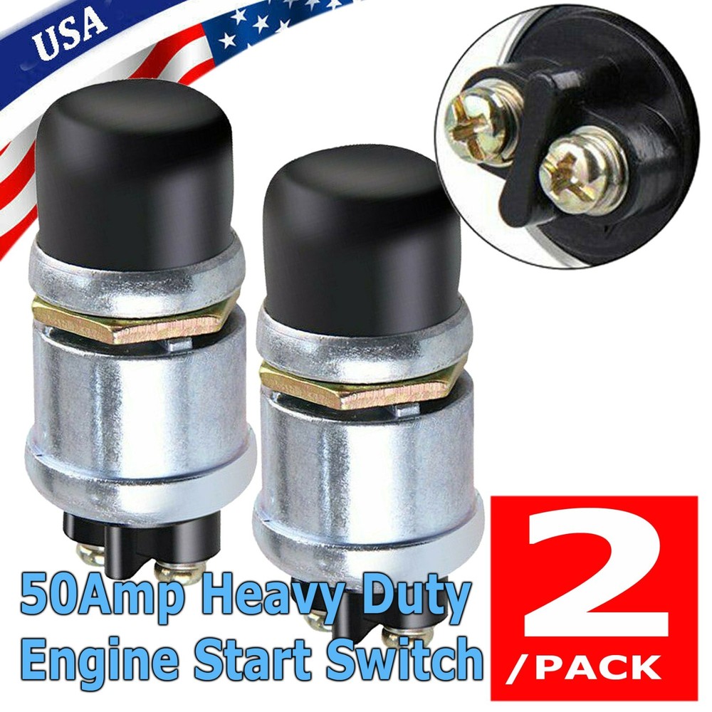 2PCS 12 Volt DC Heavy-Duty Start Momentary Push-Button Starter Switch (50 Amps)