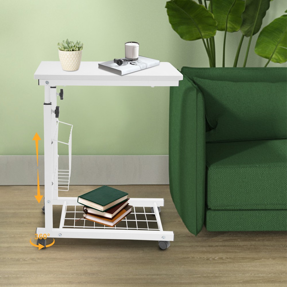 Adjustable Bed Side Table Side Table with Wheels Mobile Standalone Table USA