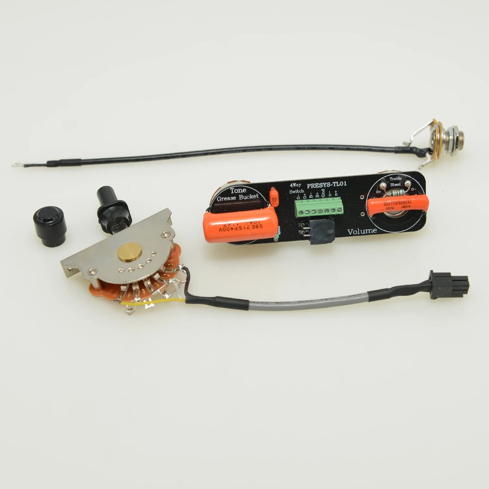 Greasebucket TL guitar control panel system with solderless 4-position switch