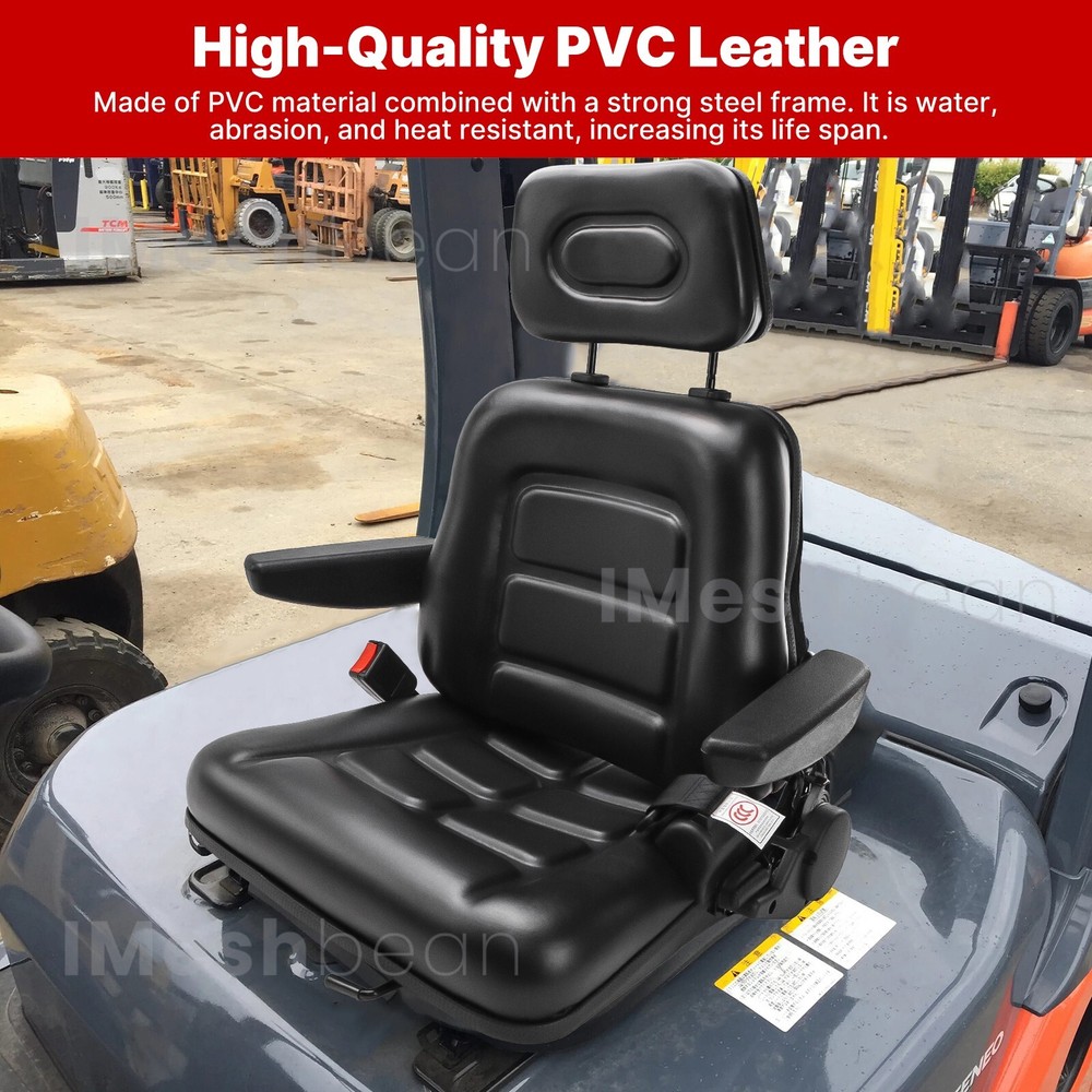 Tractor Forklift Seat Excavator Universal Adjustable Backrest Armrest Safty Belt
