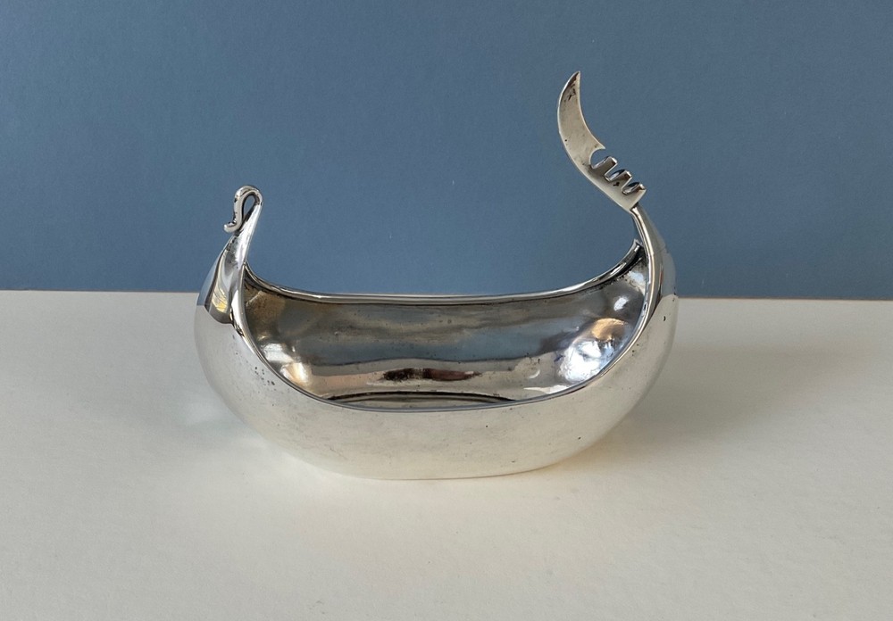 Antique Silver Viking Longship Dish Bowl Victorian