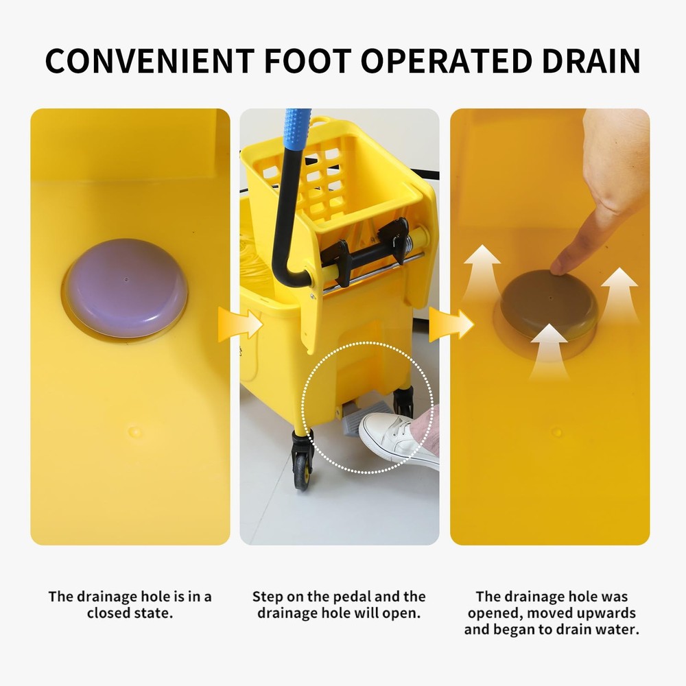 Side Press Wringer Combo Commercial Floor Cleaning Rectangular Mop Bucket on ...