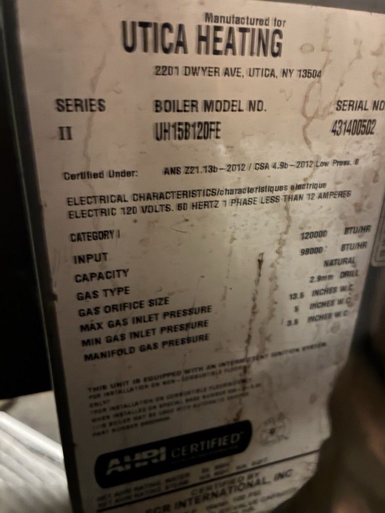 Utica Gas Water Boiler Heater