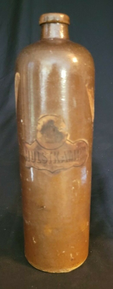 ANTIQUE ~ Hulstkamp  Brown Gin Stoneware Bottle - Circa 1897