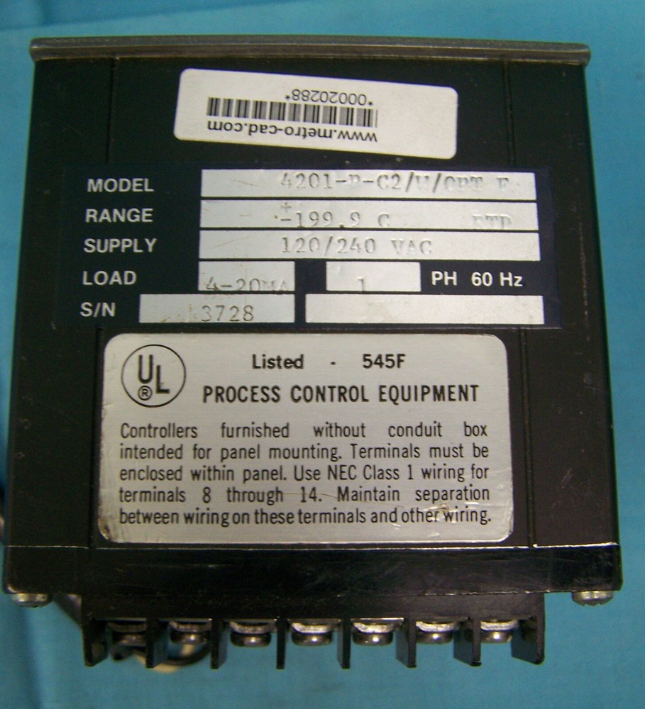 PROCESS CONTROL EQUIP MODEL 4201-P-C2/W/OPT F TEMPERATURE CONTROLLER