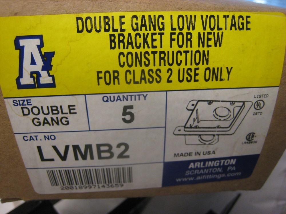 5-PACK Arlington 2-GANG Low Voltage Bracket For New Construction LVMB2~Class 2