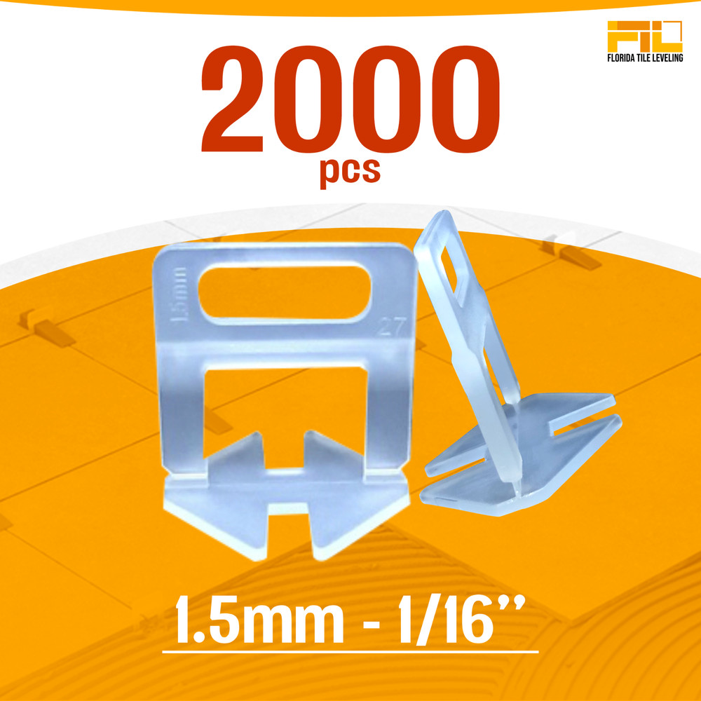 Tile Leveling System 1/16" (1.5mm) Clips – 2000 pcs Pack – Pro Tile Finish