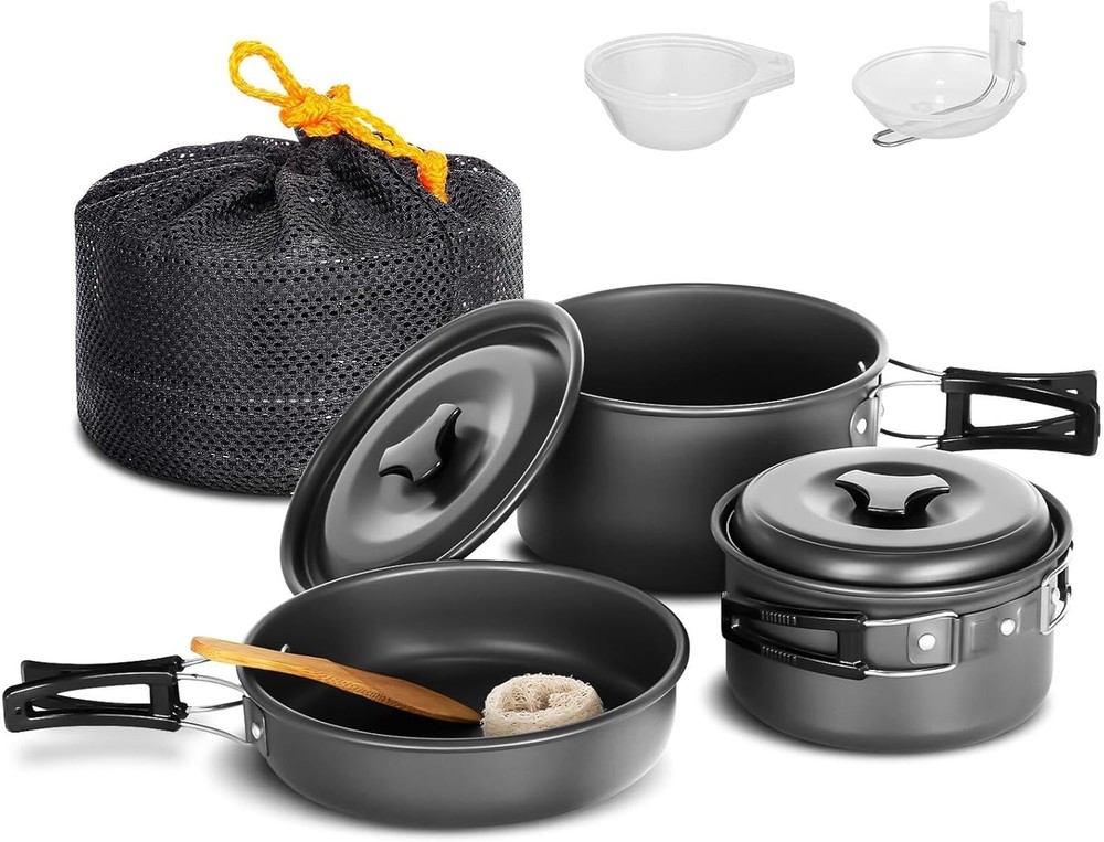 10pcs Camping Cookware Set Non-Stick Lightweight Stackable Pots Pans with Bag