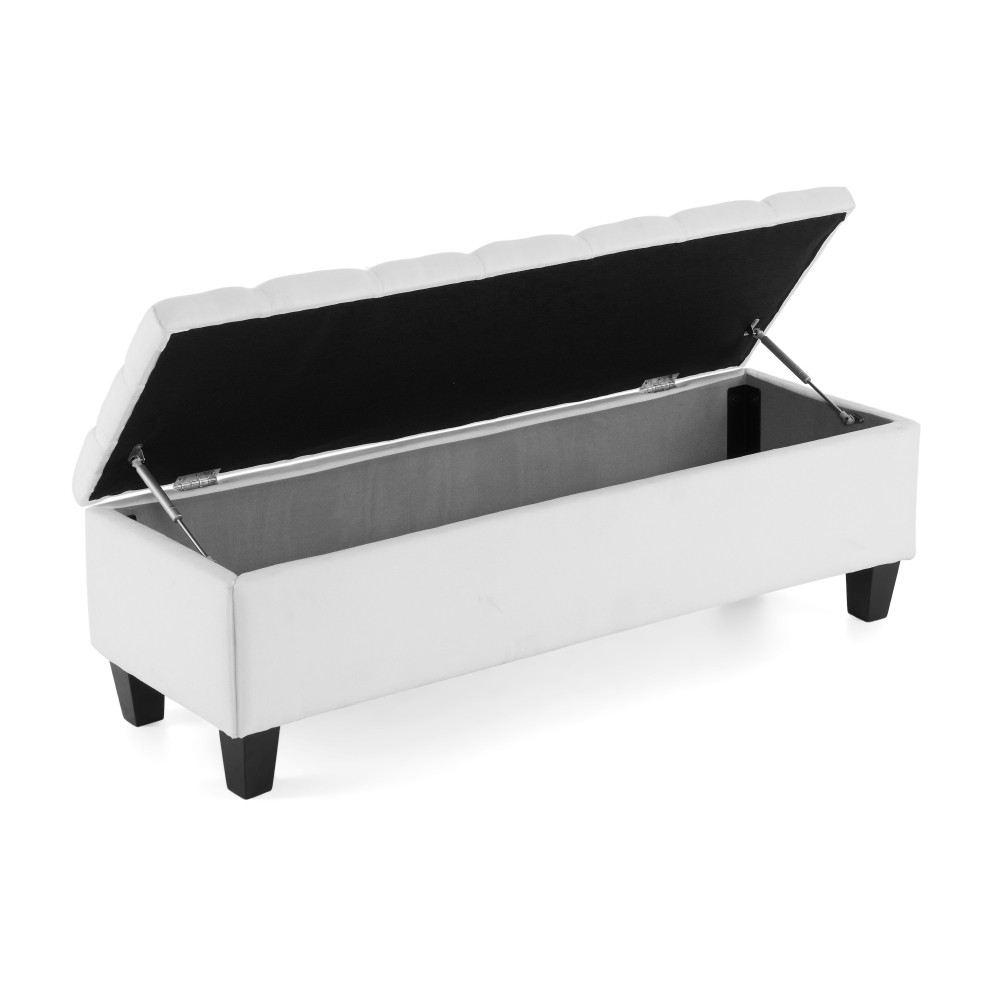 Light Gray Storage Ottoman Bench, Button Tufted Diamond Stitch Extra Seating