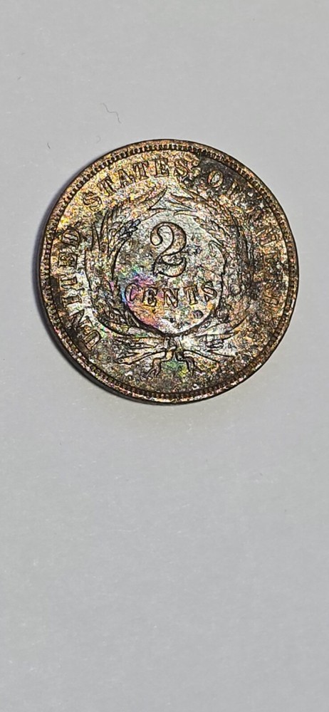 1865 Two Cent Piece Uncirculated Environmental Damage