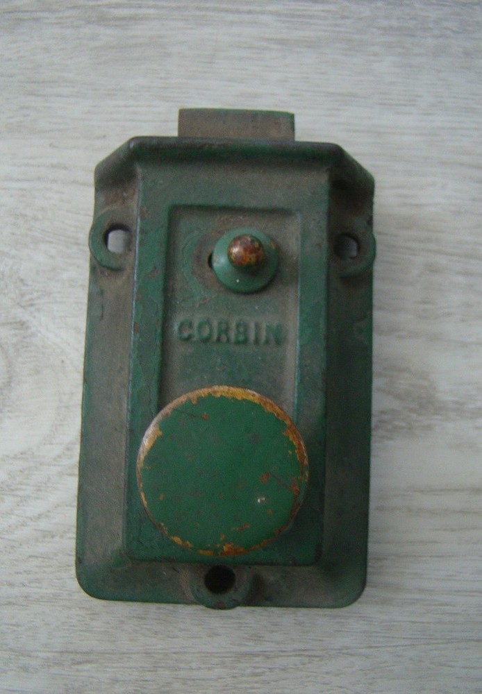 Vintage Green Corbin Surface Rim Night Latch No Keeper Lock Works