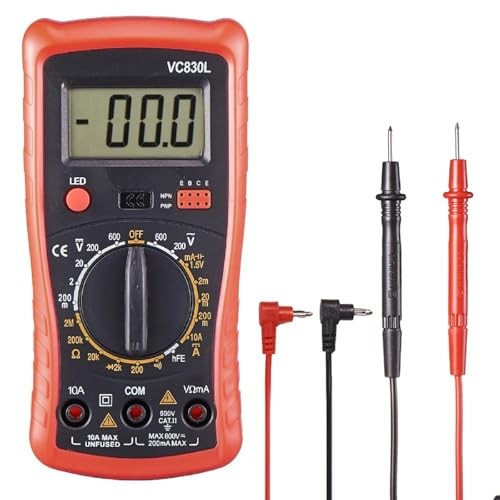 Digital Multimeter with Premium Probes, Measures AC/DC Voltage, Current, Red