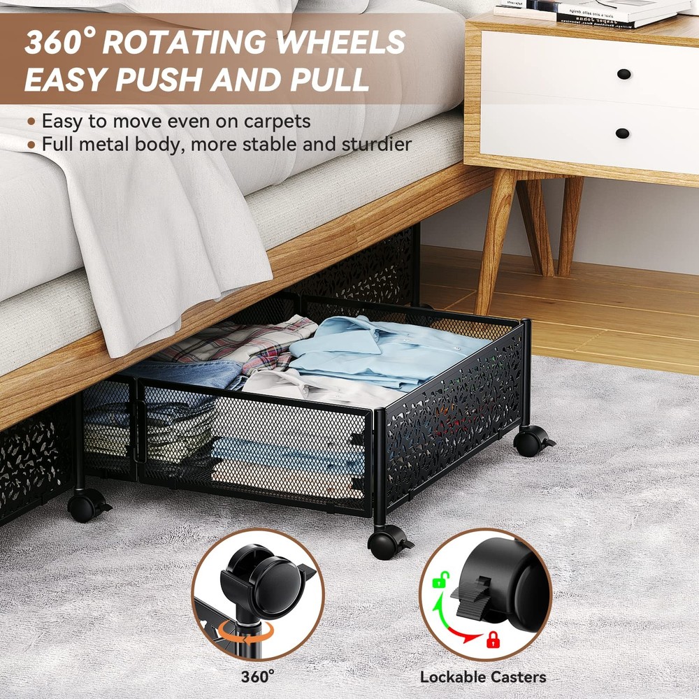 Under Bed Storage Containers with Wheels, Under Bed Shoe Storage Organizer Dr...