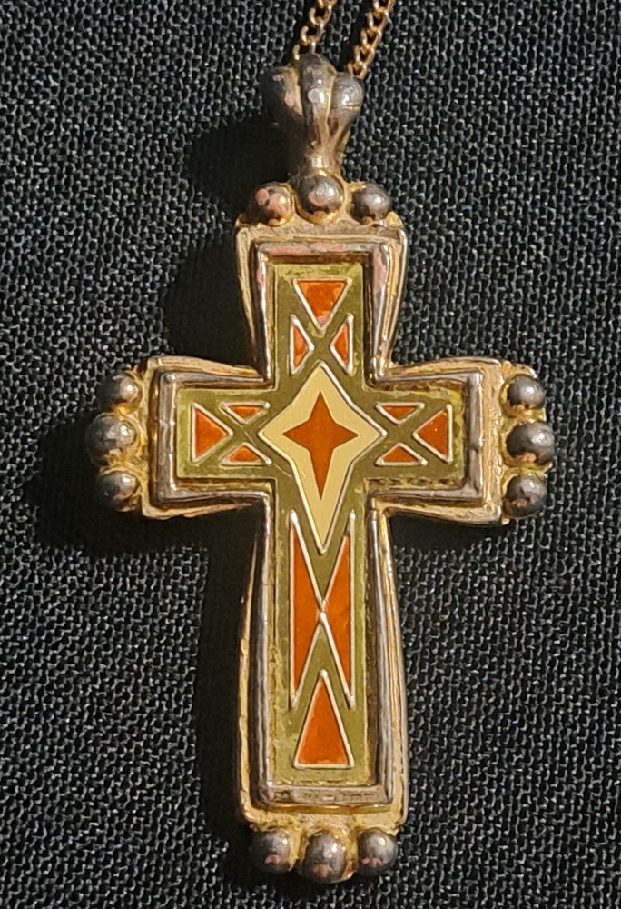 Cast Gold/Orange 2 3/8" Cross On A 33" Chain
