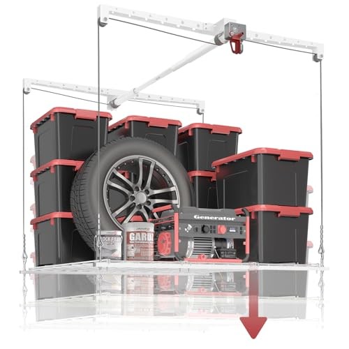 Overhead Garage Storage Rack, Adjustable Heavy-duty 4x4 Ft Ceiling White