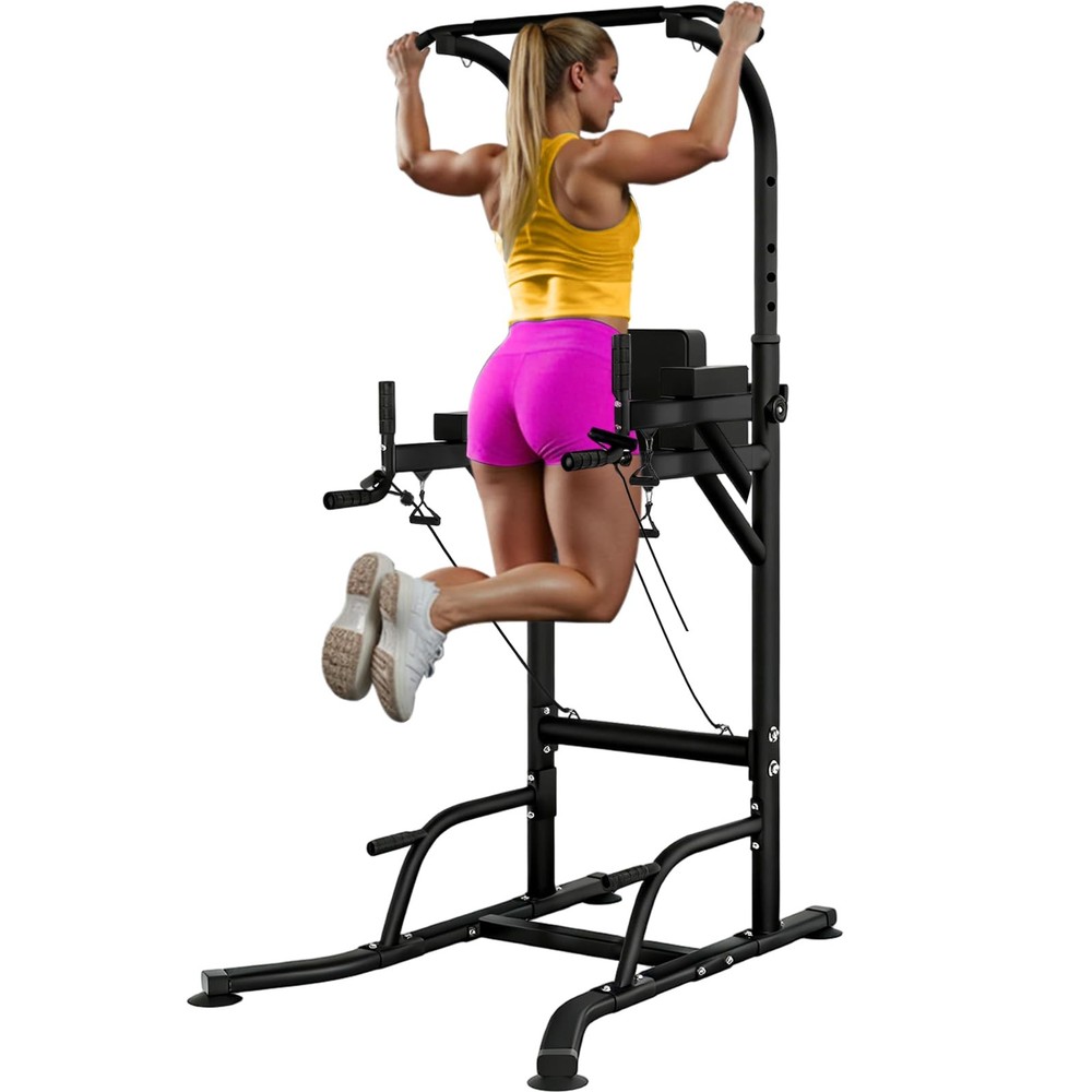 Pull Up Bar Power Tower Dip Station, Adjustable Strength Training Equipment f...