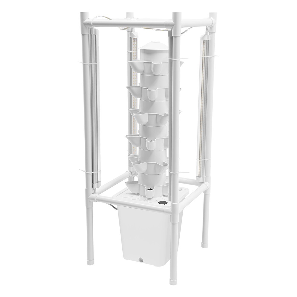 30-Pot Vertical Hydroponic Tower System Set with LED Lighting & Auto-Watering