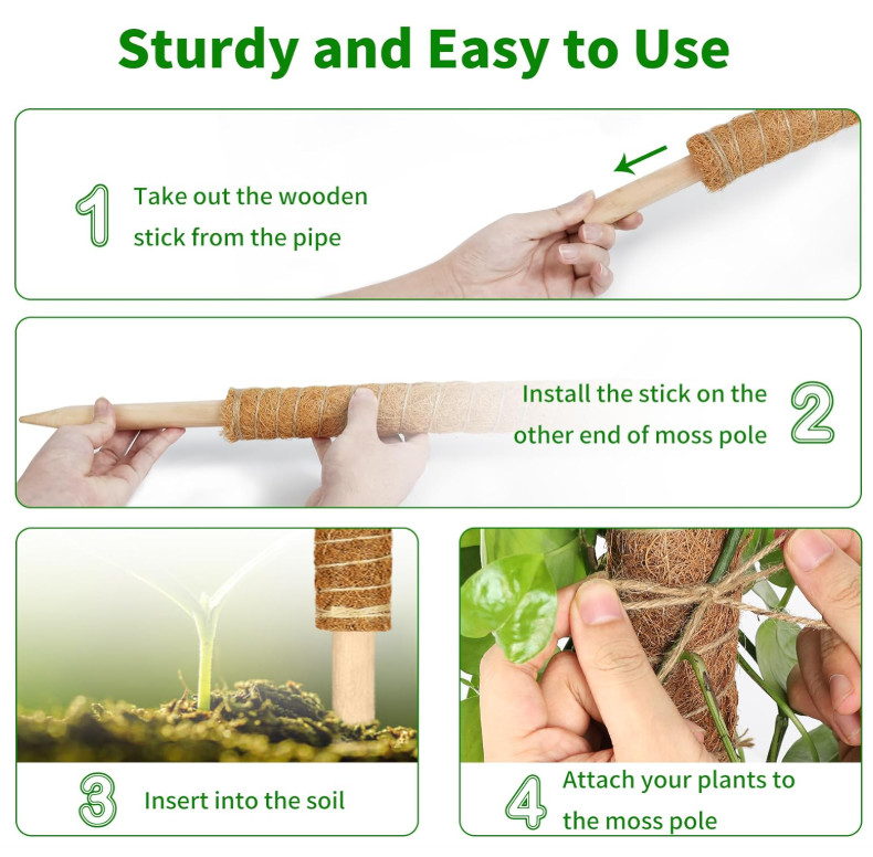 Moss Pole, 4 Pack 17inch Monstera Plant Support Stackable Moss Poles for Plan...